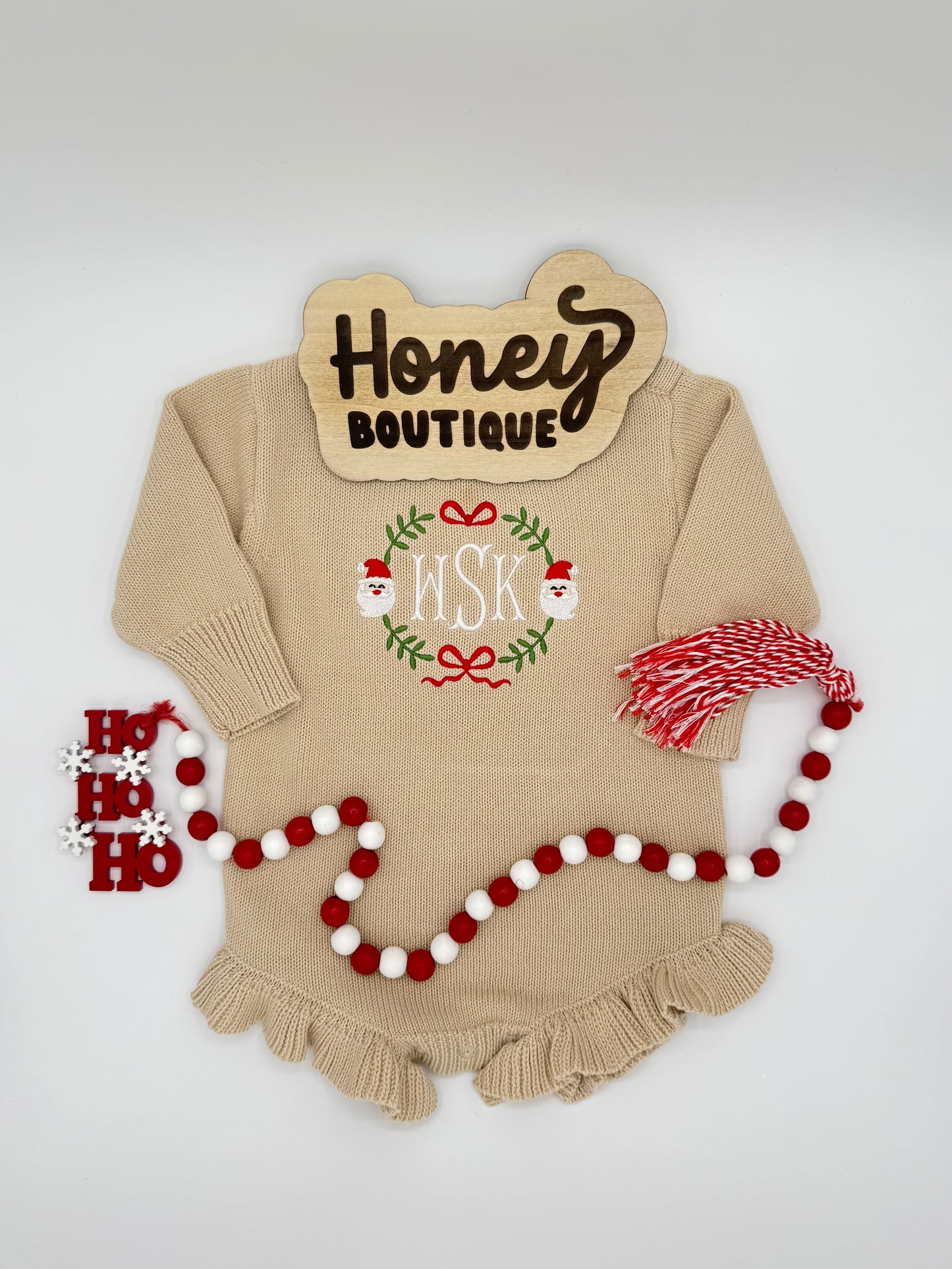 Personalized Christmas Santa Knit Sweater Ruffle Romper