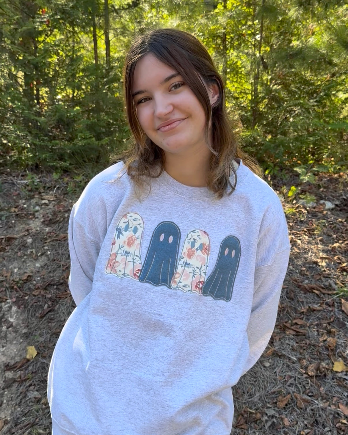 Four Friendly Ghosts Applique Embroidered Sweatshirt