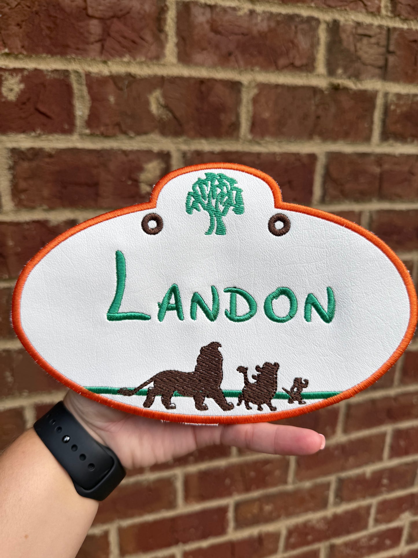 Personalized Lion Embroidered Stroller Tag