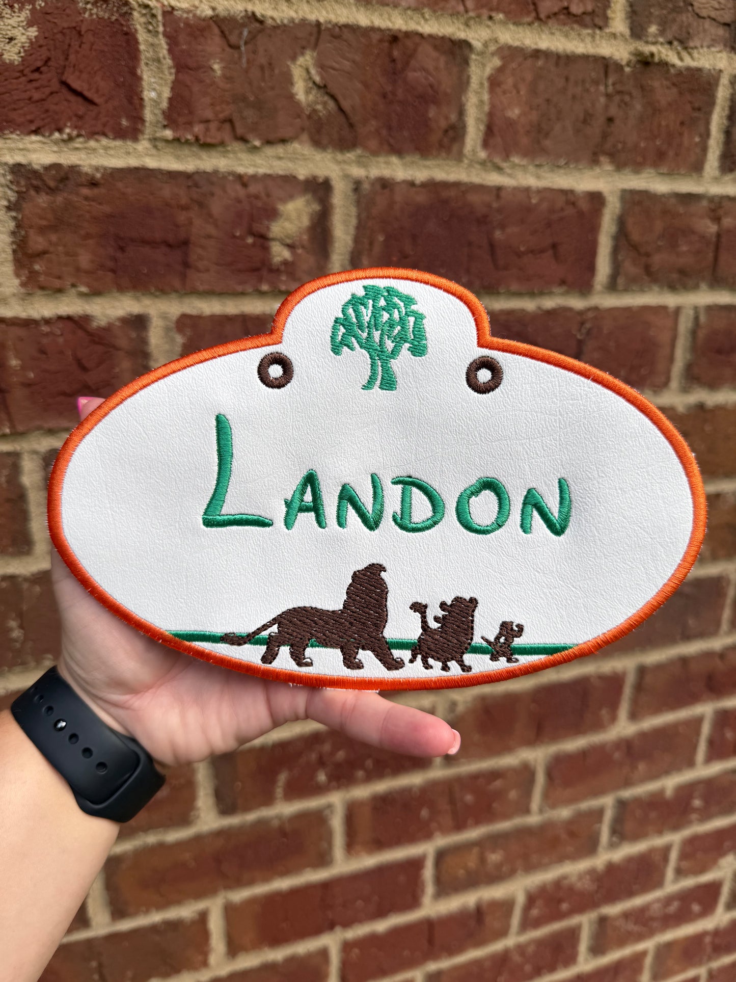 Personalized Lion Embroidered Stroller Tag
