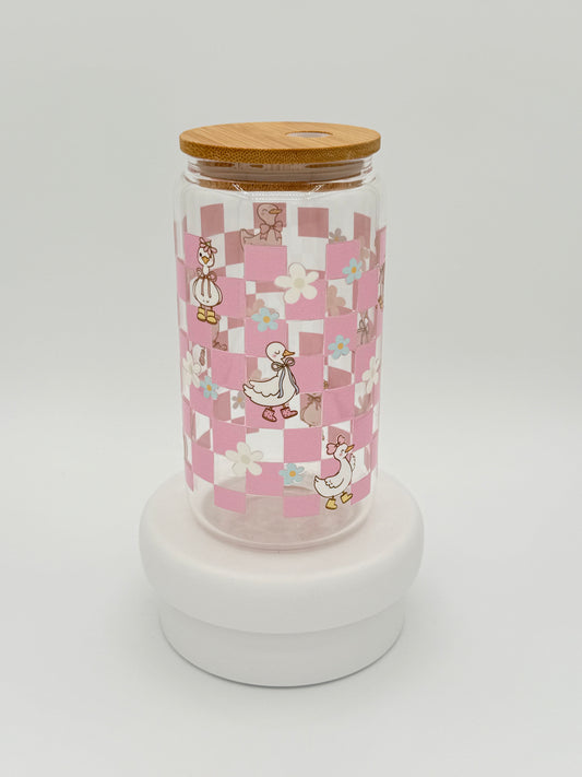Checkered Coquette Ducks 16oz Glass Cup