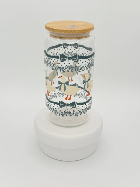 Vintage Ducks Blue 16oz Glass Cup