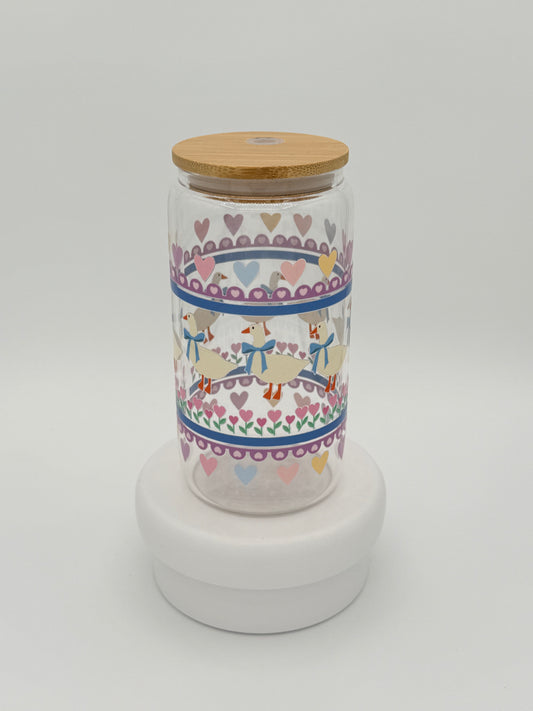 Pastel Vintage Ducks 16oz Glass Cup