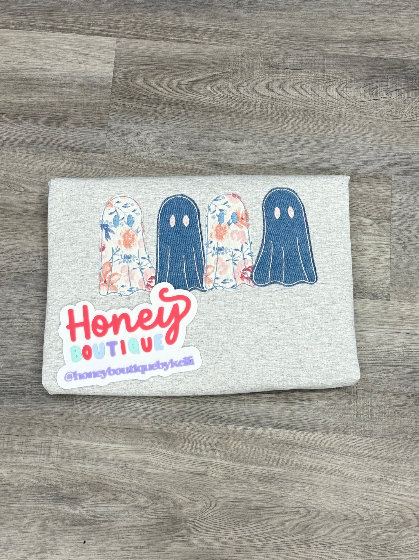 Four Friendly Ghosts Applique Embroidered Sweatshirt