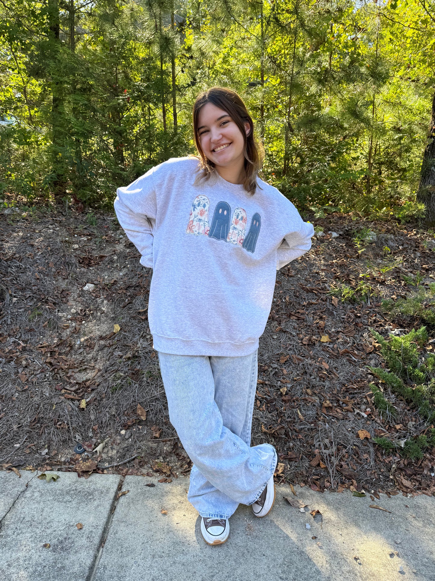 Four Friendly Ghosts Applique Embroidered Sweatshirt