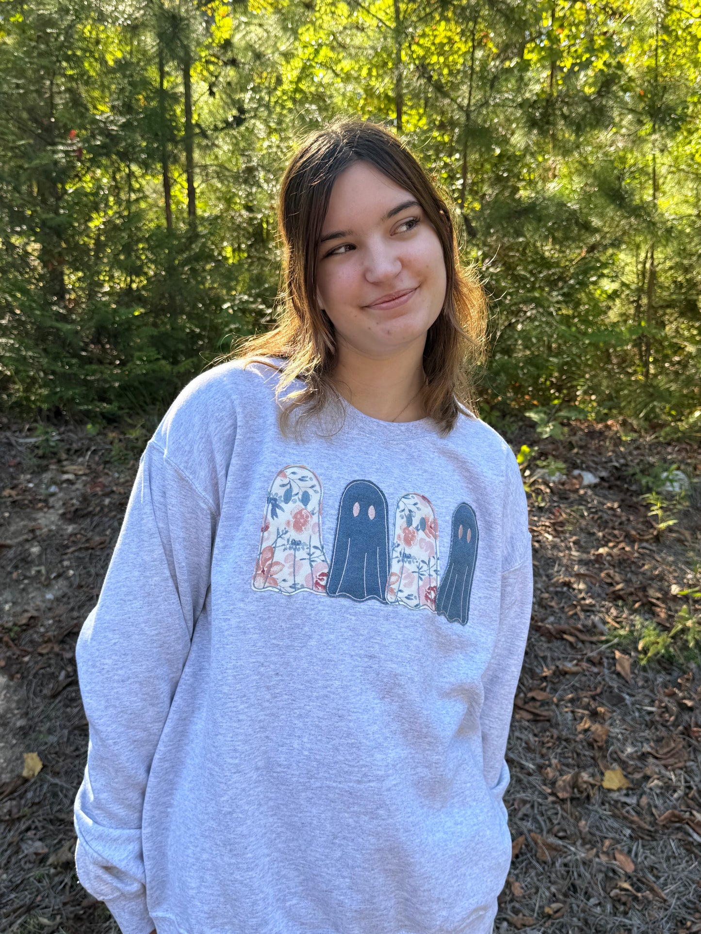 Four Friendly Ghosts Applique Embroidered Sweatshirt