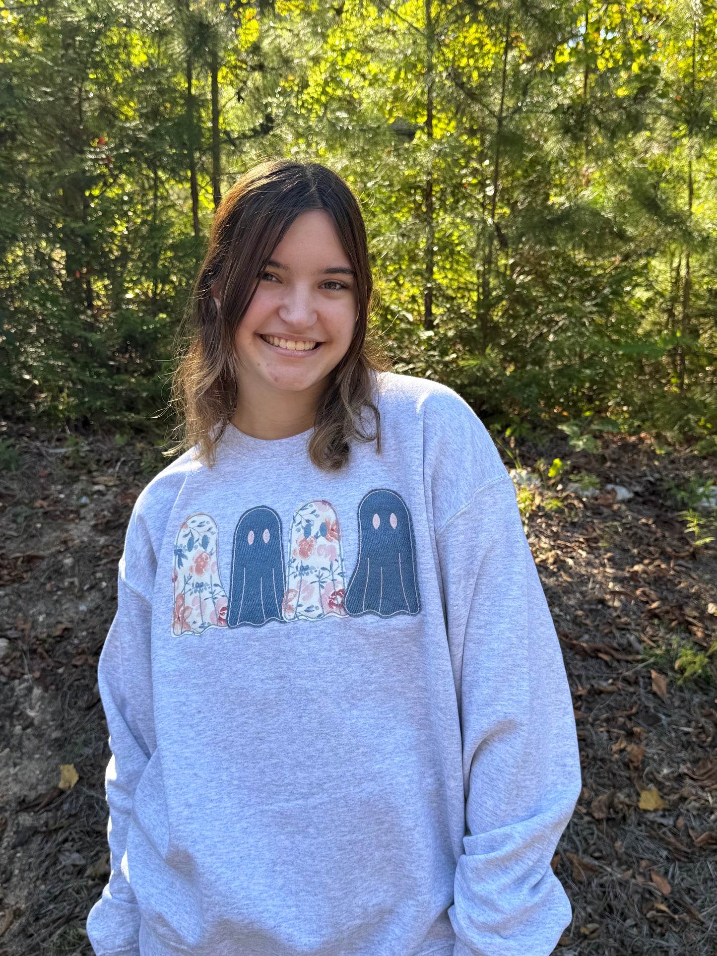 Four Friendly Ghosts Applique Embroidered Sweatshirt