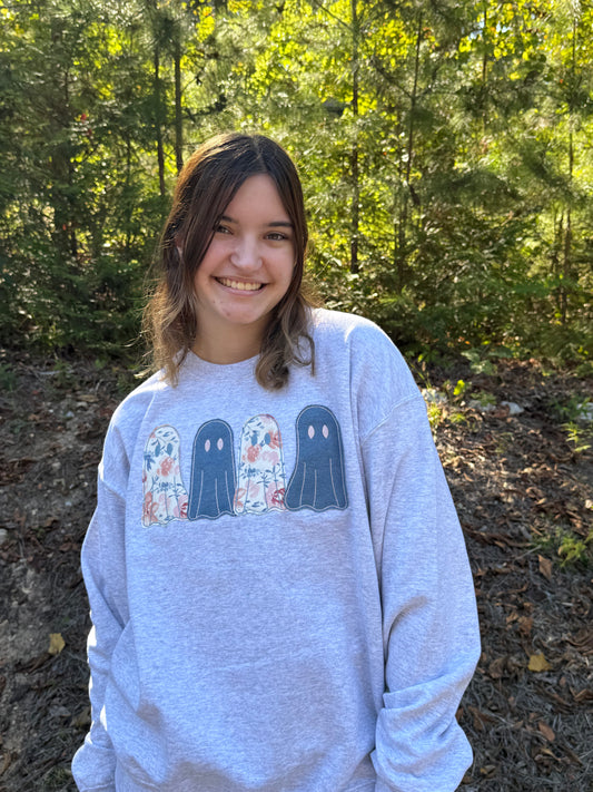 Four Friendly Ghosts Applique Embroidered Sweatshirt