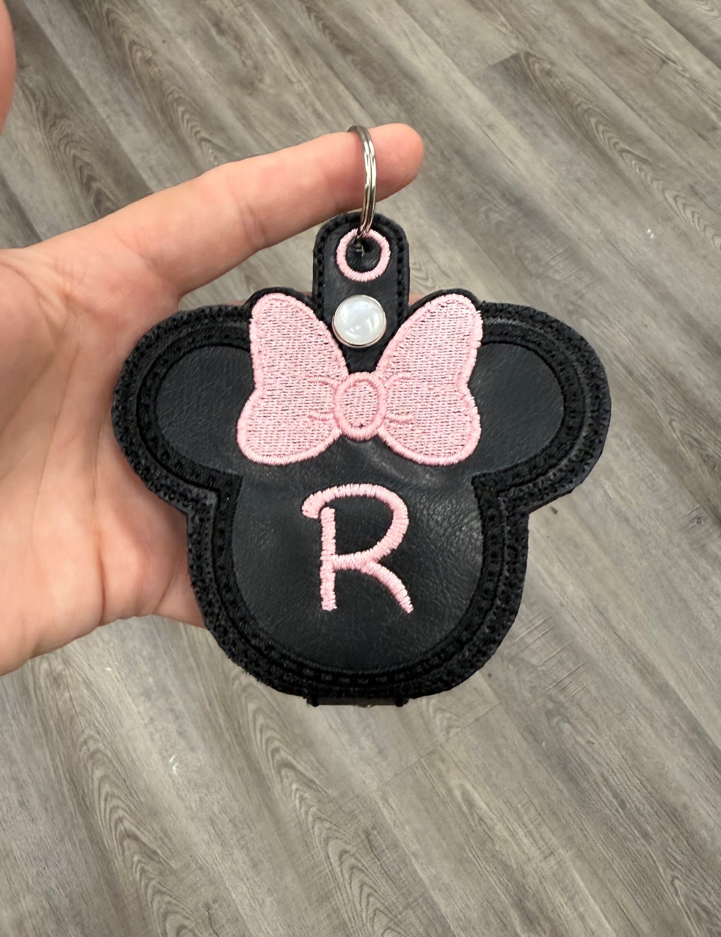 Mouse Head Ear Holder - Personalized Embroidered Keychain/Bag Tag