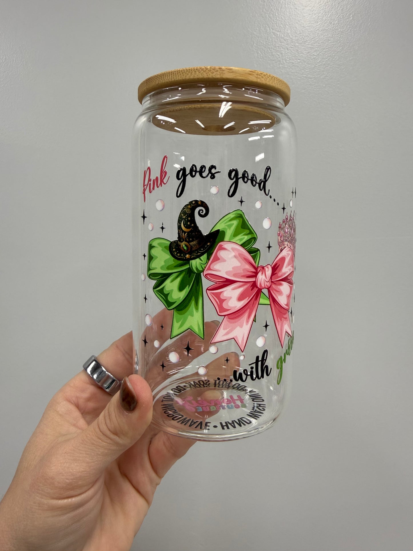 NEW Pink Goes Good with Green 16oz Glass Cup