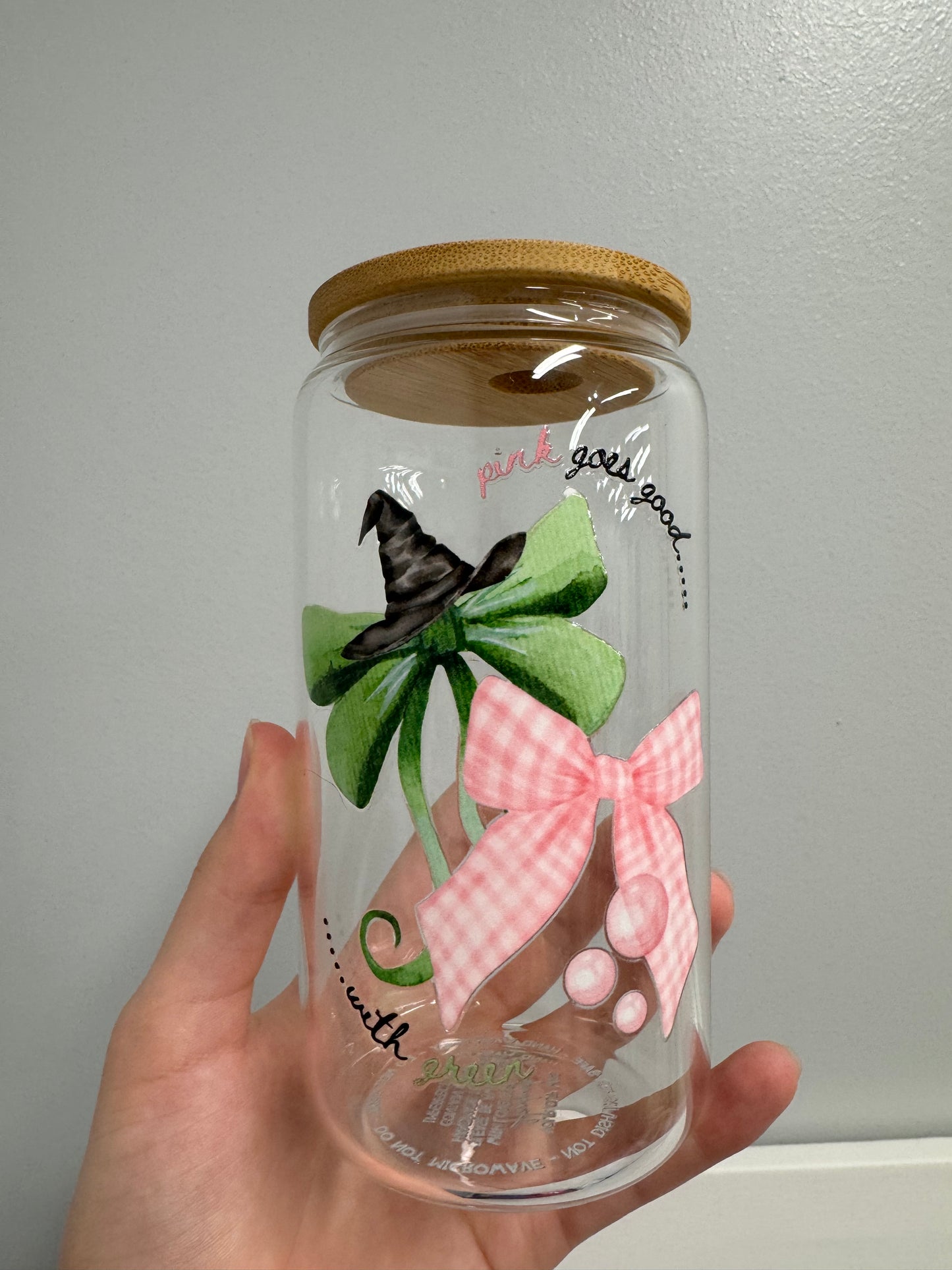 Pink Goes Good with Green 16oz Glass Cup