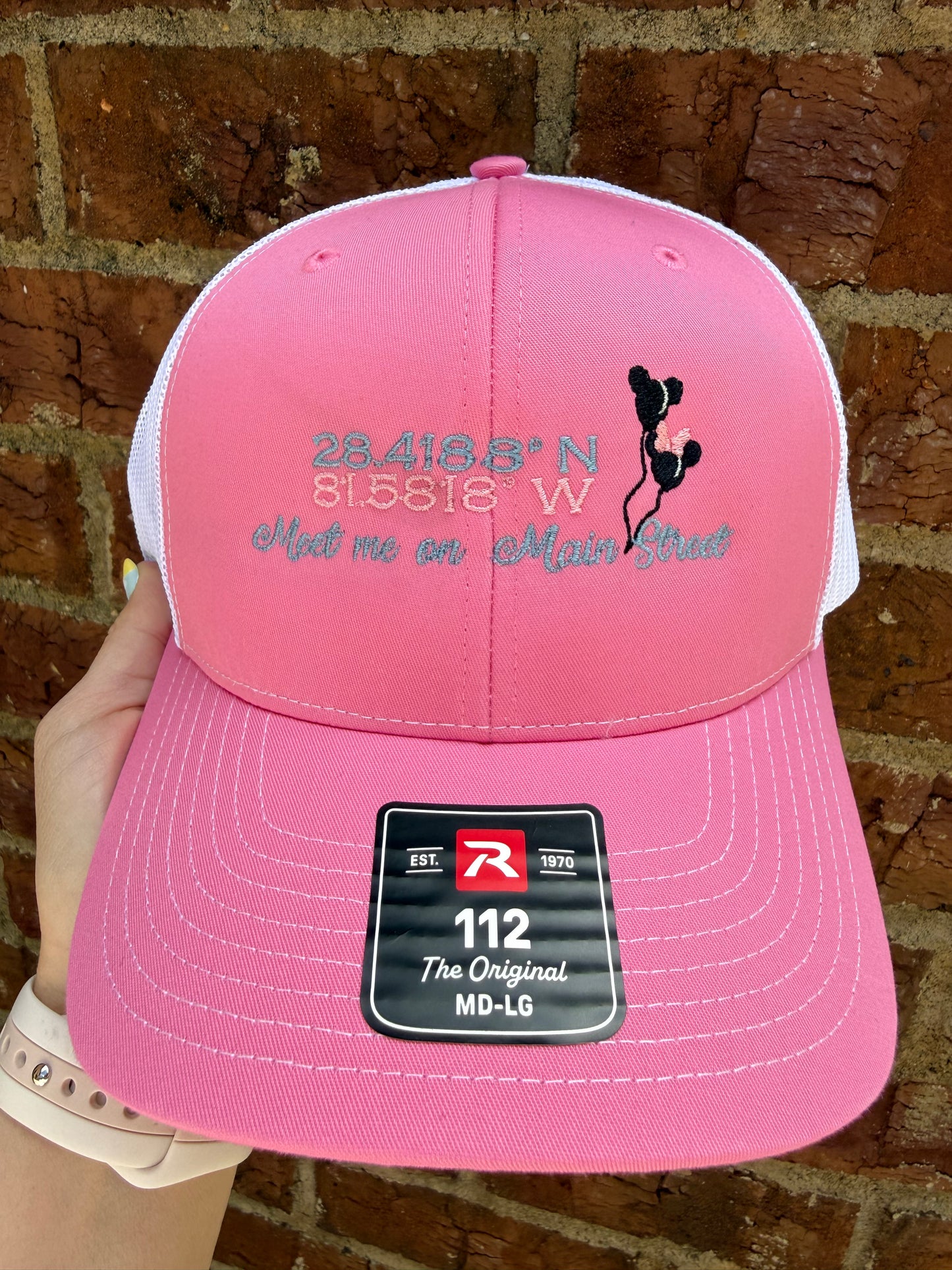 Meet Me On Main Embroidered Hat - Pink/White