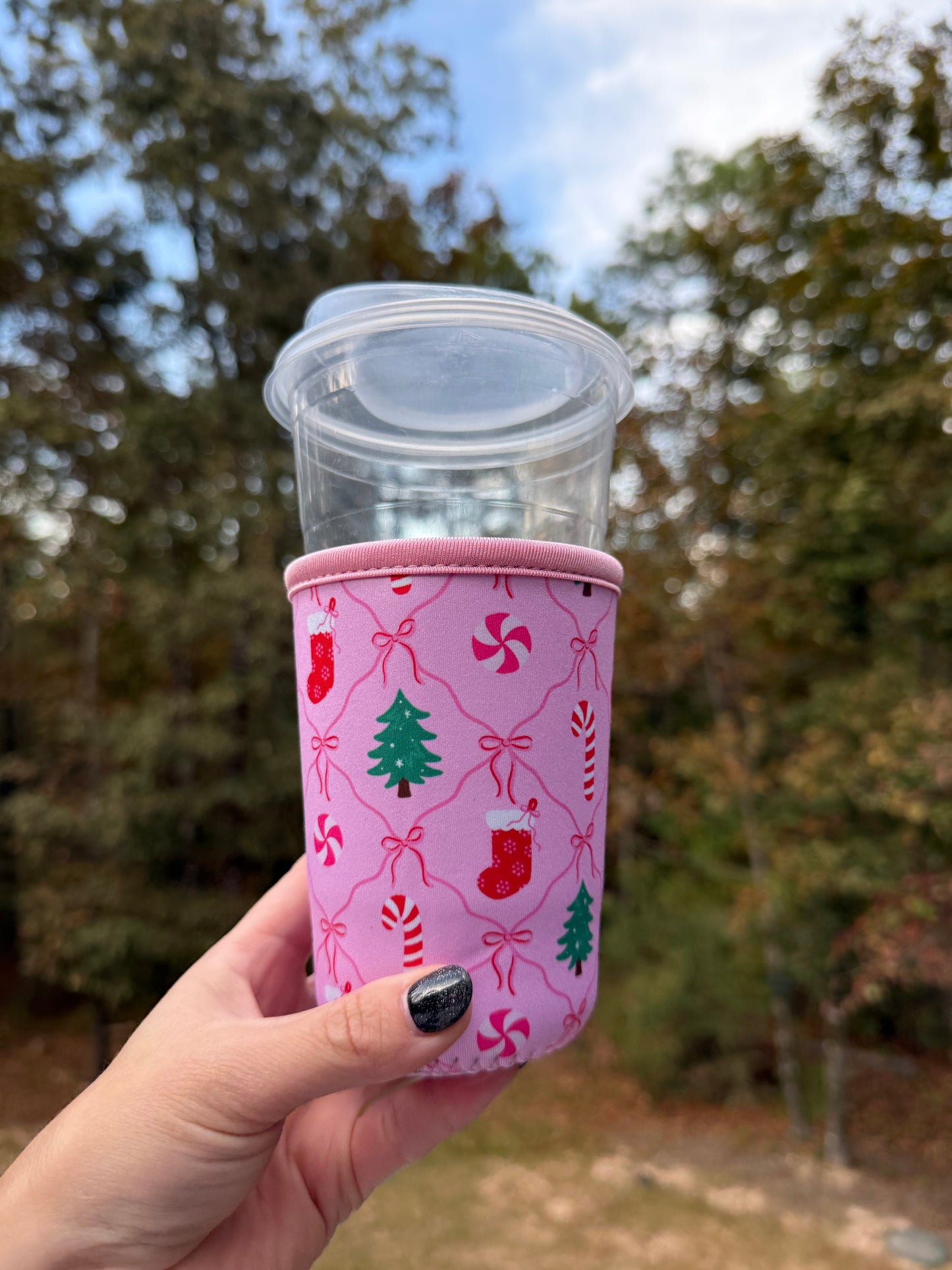 Pink Christmas Coffee Sleeve - Iced Drink Sleeve