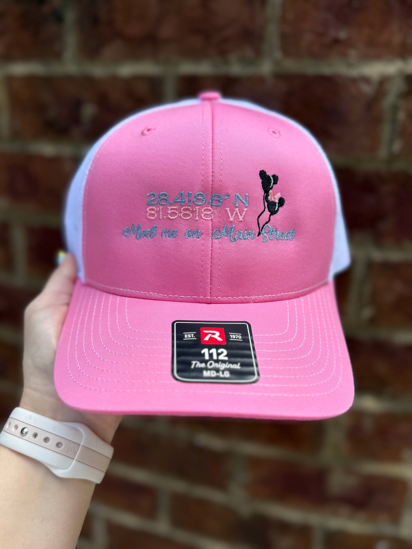 Meet Me On Main Embroidered Hat - Pink/White