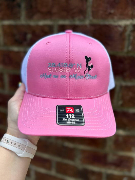 Meet Me On Main Embroidered Hat - Pink/White