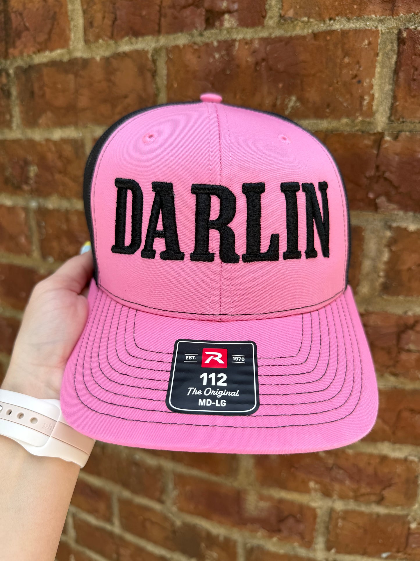 DARLIN Puff Embroidered Hat - Pink/Black