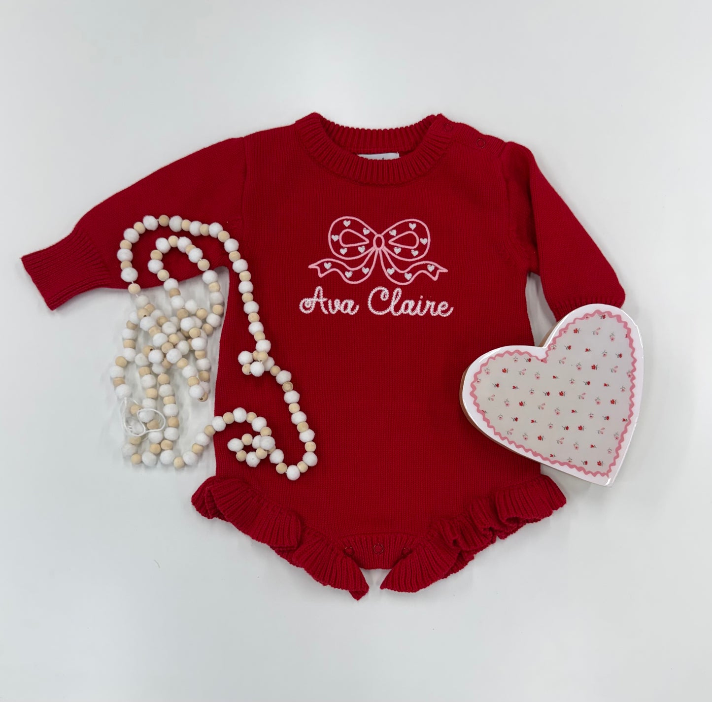 Personalized Valentine Knit Sweater Ruffle Romper