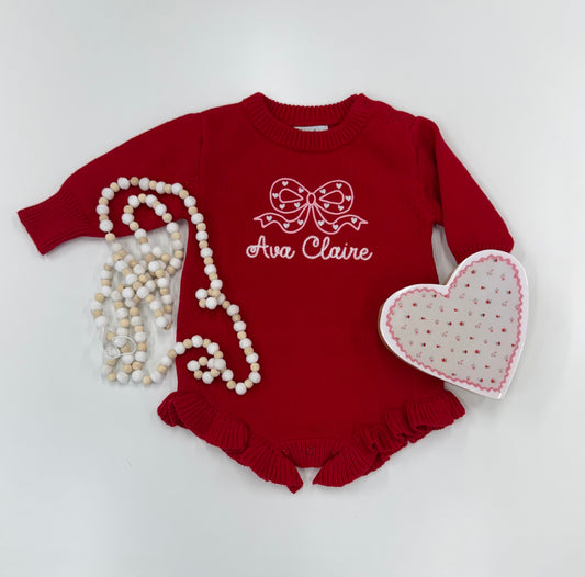 Personalized Valentine Knit Sweater Ruffle Romper