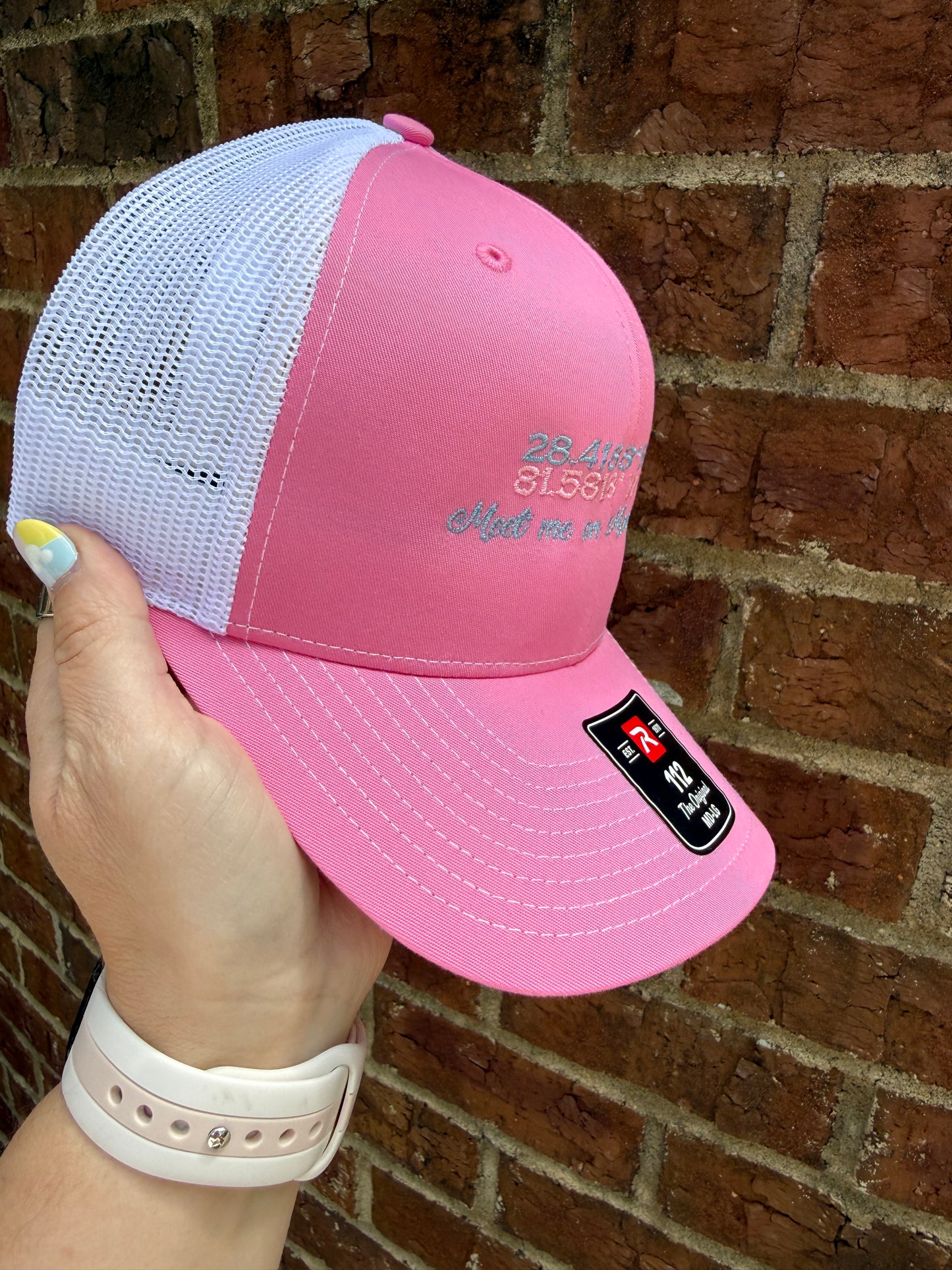 Meet Me On Main Embroidered Hat - Pink/White