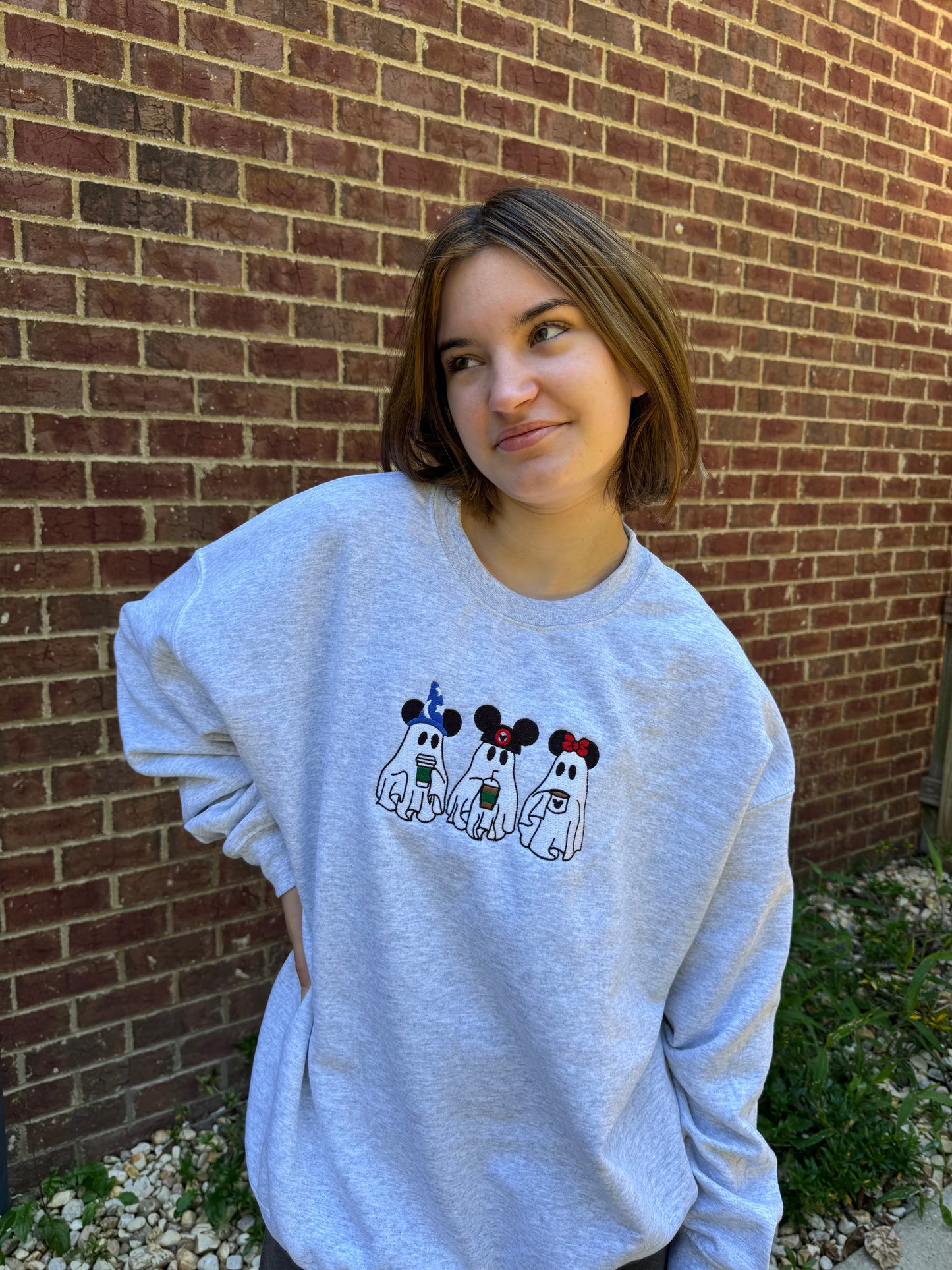 Mouse Ghost Embroidered Halloween Sweatshirt