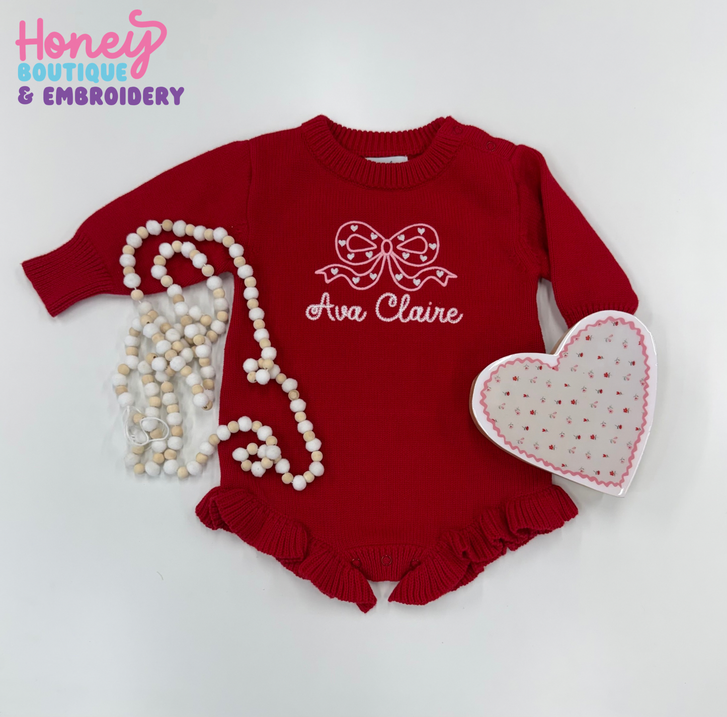 Personalized Valentine Knit Sweater Ruffle Romper