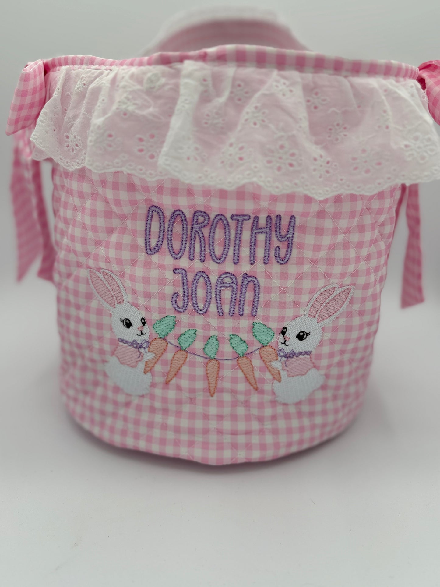 Gingham Easter Basket - Embroidered