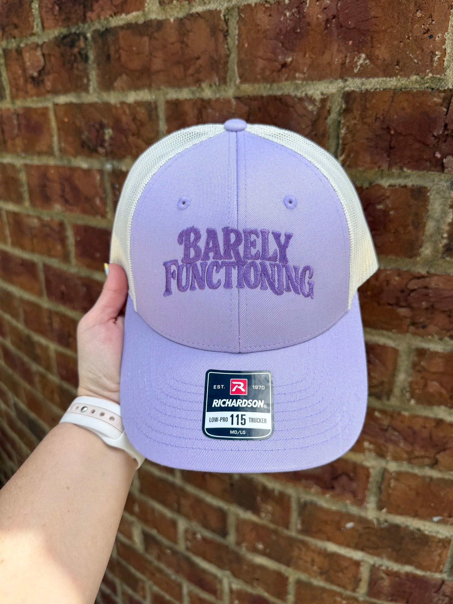 Barely Functioning Embroidered Hat - Lavender/White