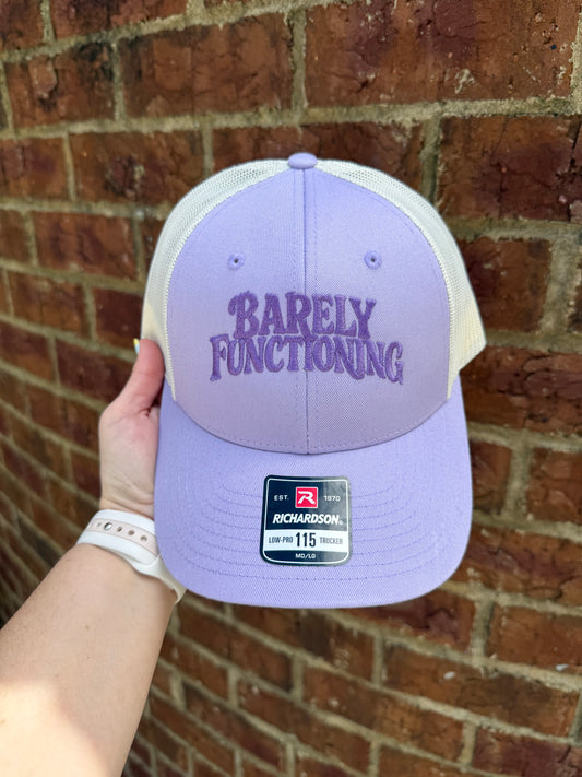 Barely Functioning Embroidered Hat - Lavender/White