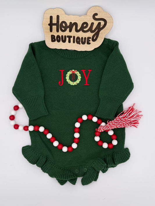 JOY Christmas Knit Sweater Ruffle Romper