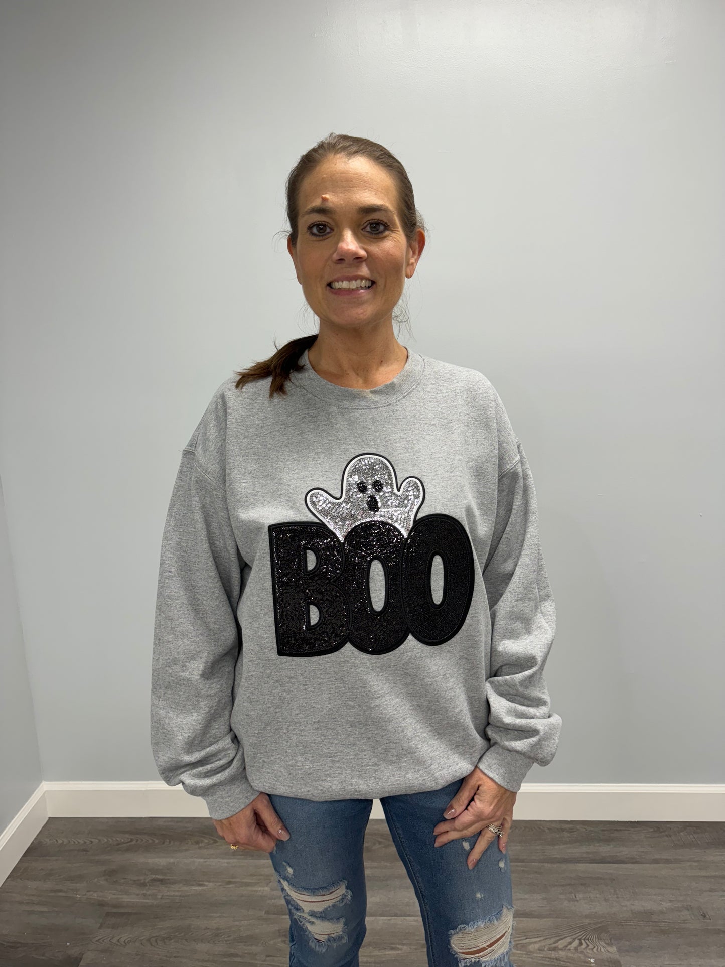 BOO Sequin Patch Sweatshirt