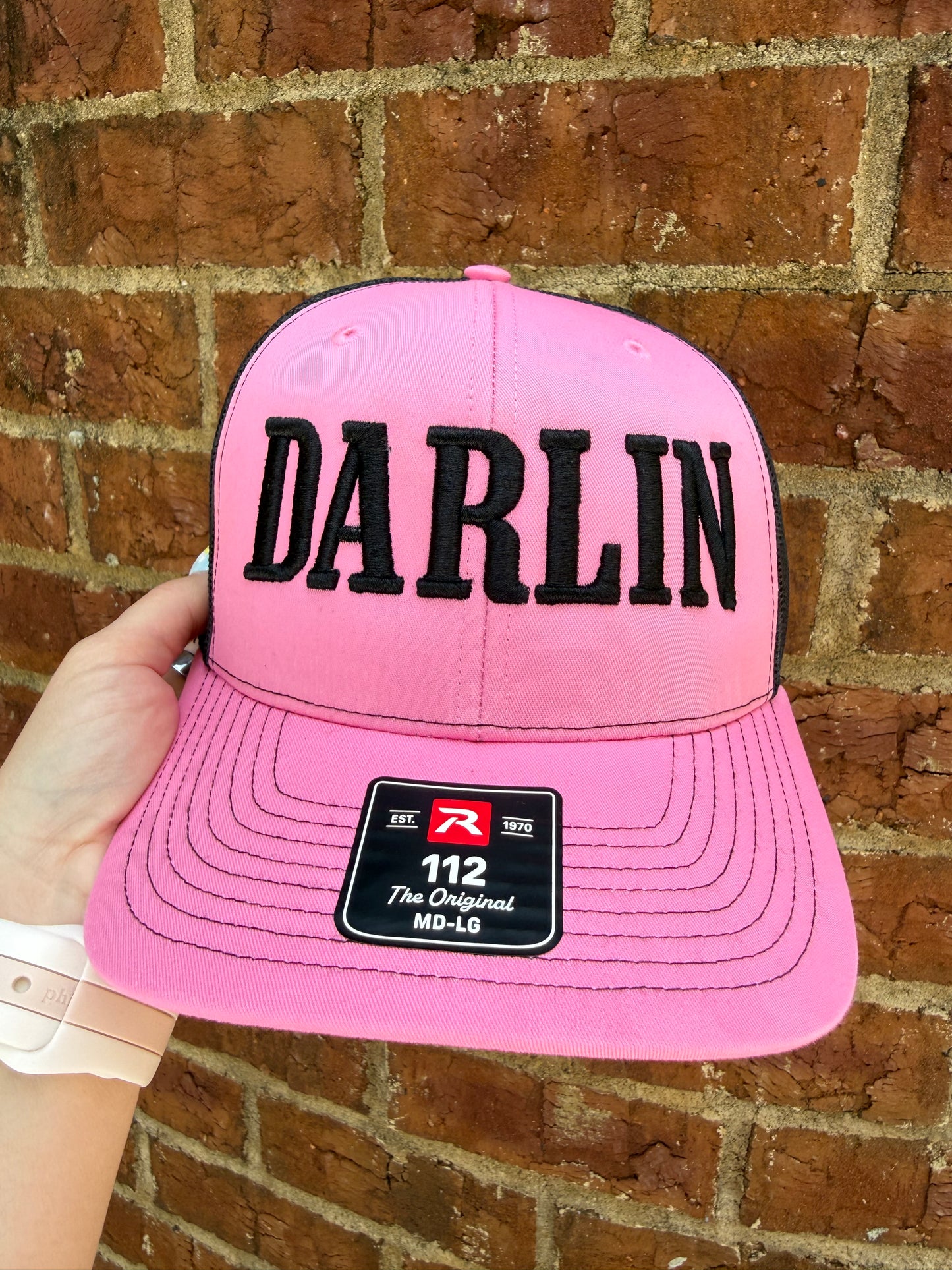 DARLIN Puff Embroidered Hat - Pink/Black