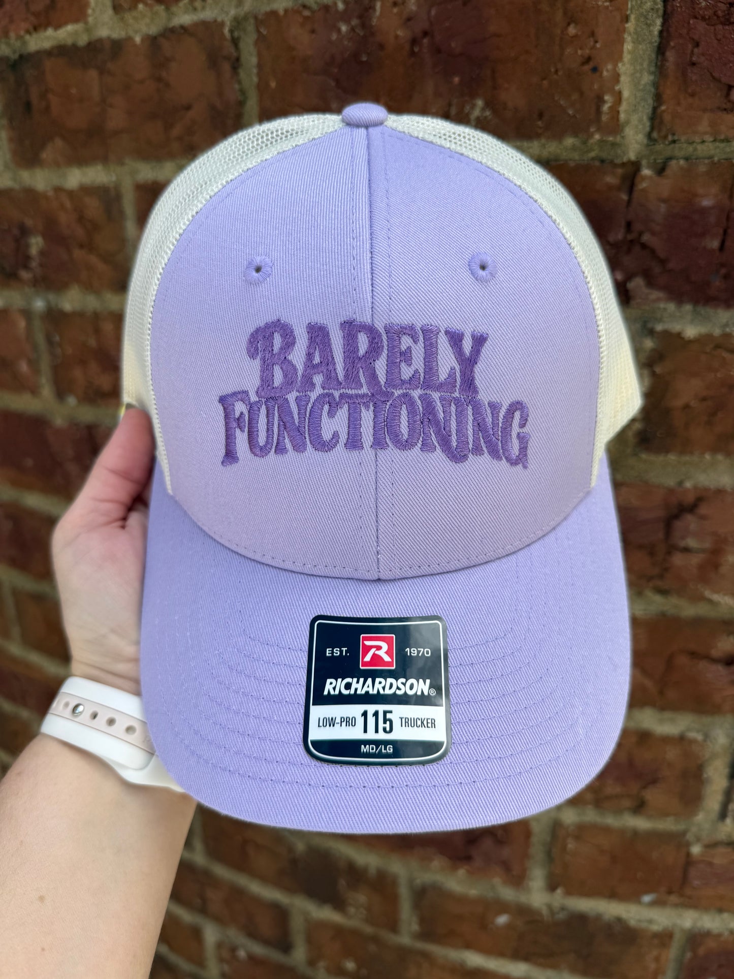 Barely Functioning Embroidered Hat - Lavender/White