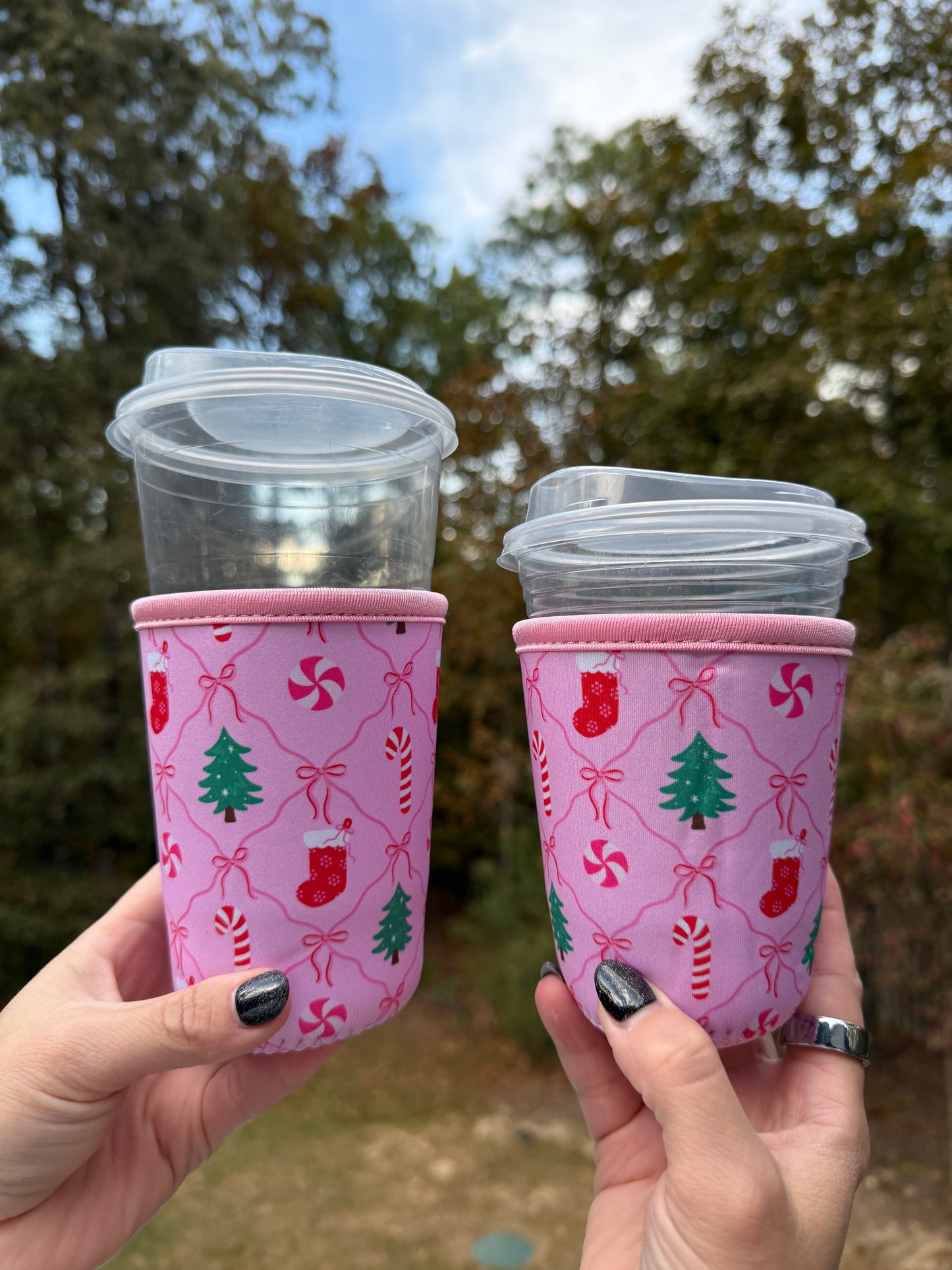 Pink Christmas Coffee Sleeve - Iced Drink Sleeve