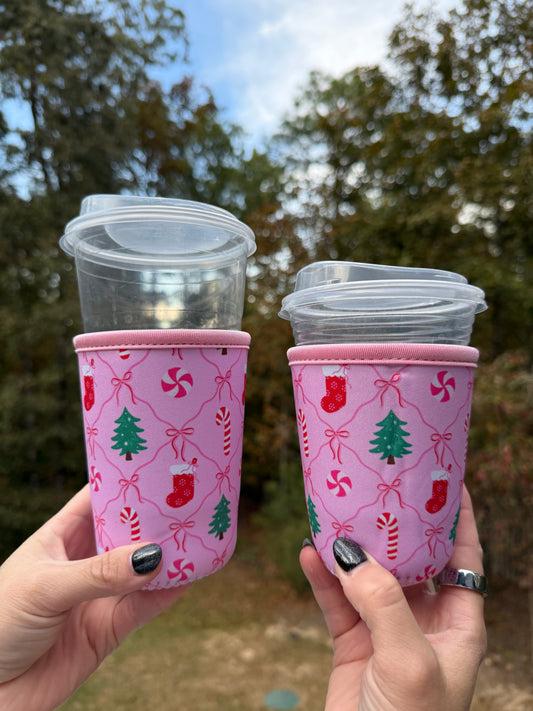 Pink Christmas Coffee Sleeve - Iced Drink Sleeve