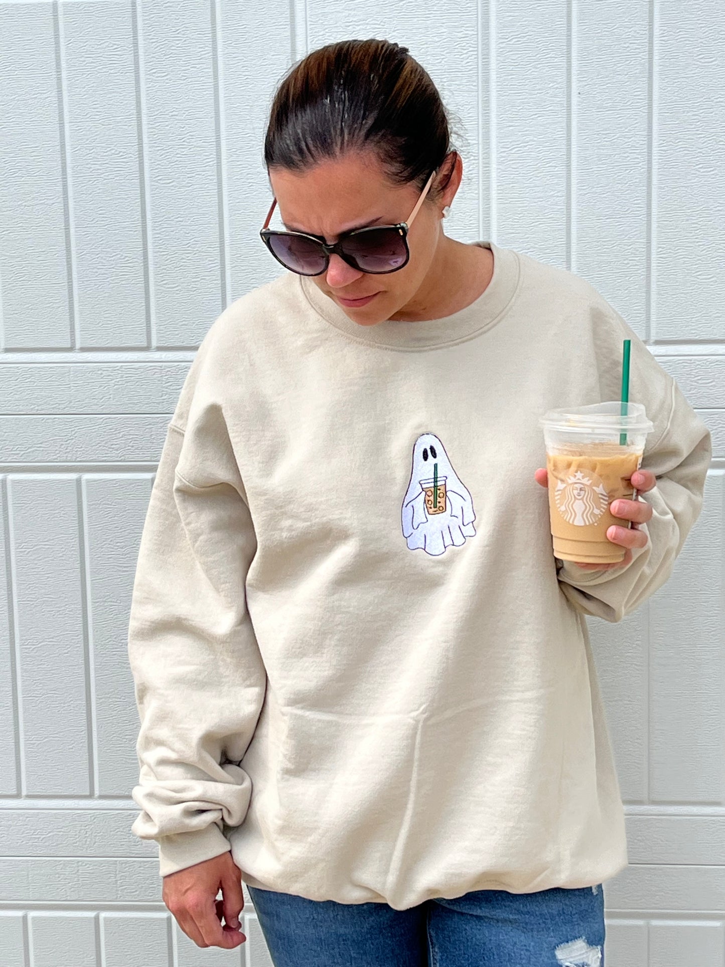 Iced Coffee Ghost Embroidered Sweatshirt