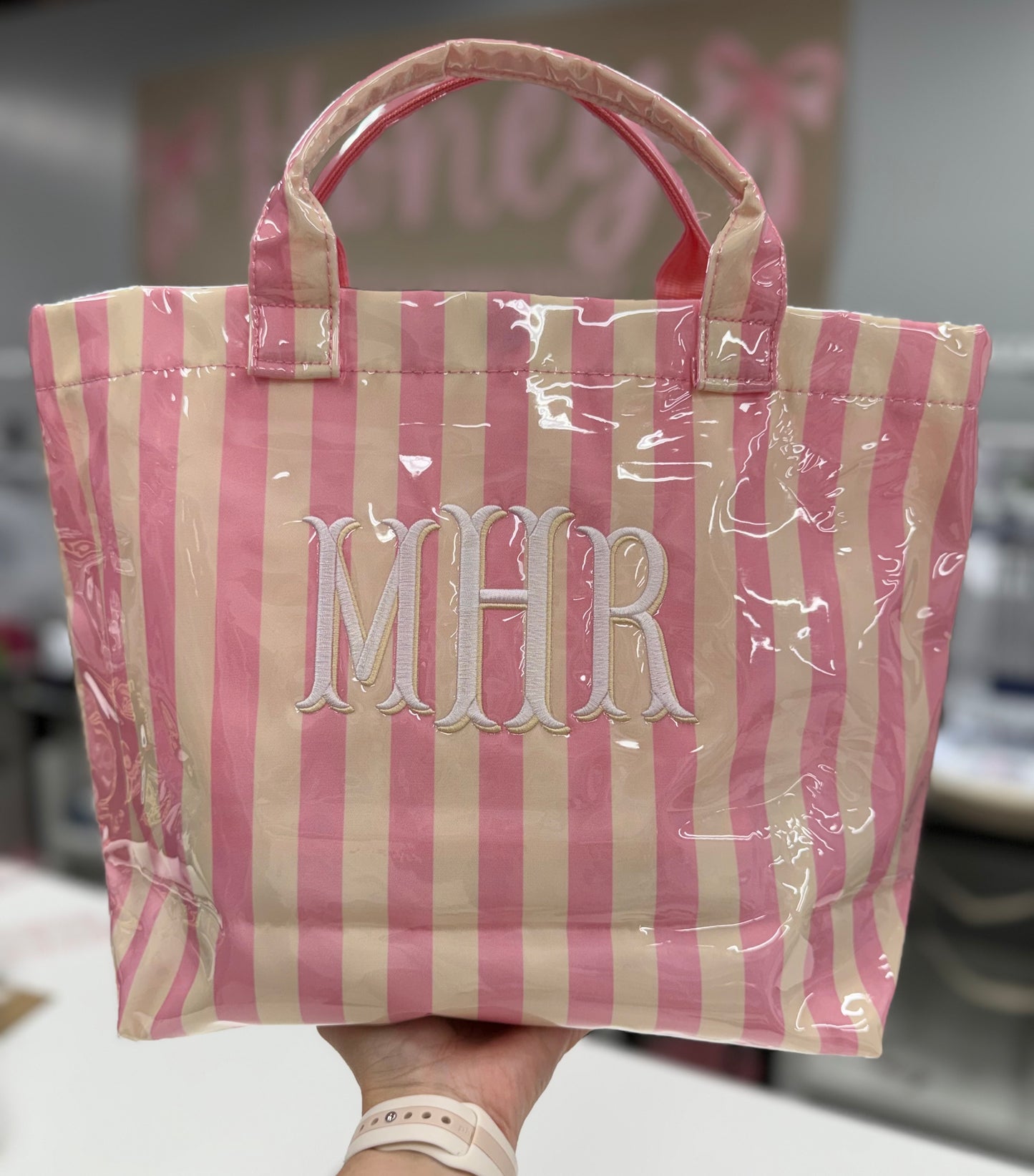 Wipeable Clear PVC Striped Tote Bags
