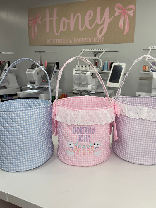 Gingham Easter Basket - Embroidered