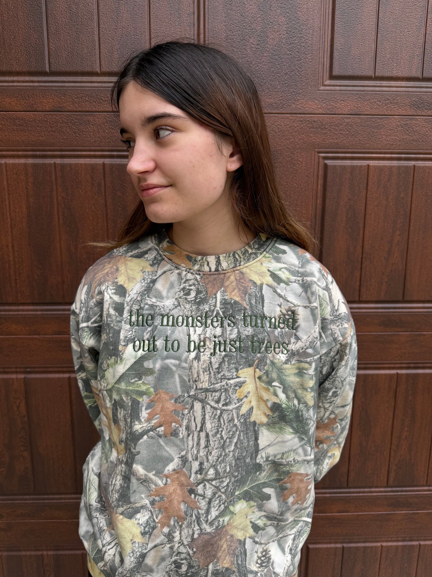 Camoflauge Tree Monsters Embroidered Sweatshirt