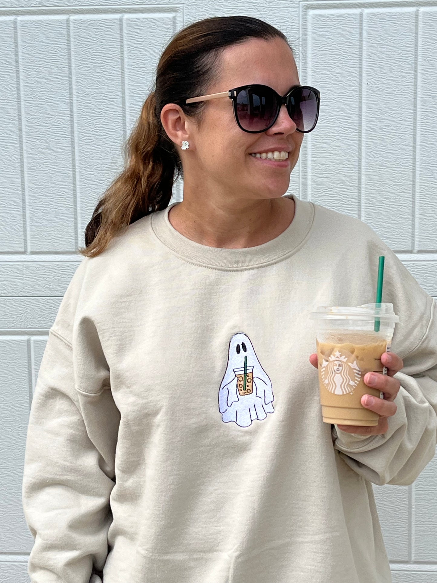 Iced Coffee Ghost Embroidered Sweatshirt