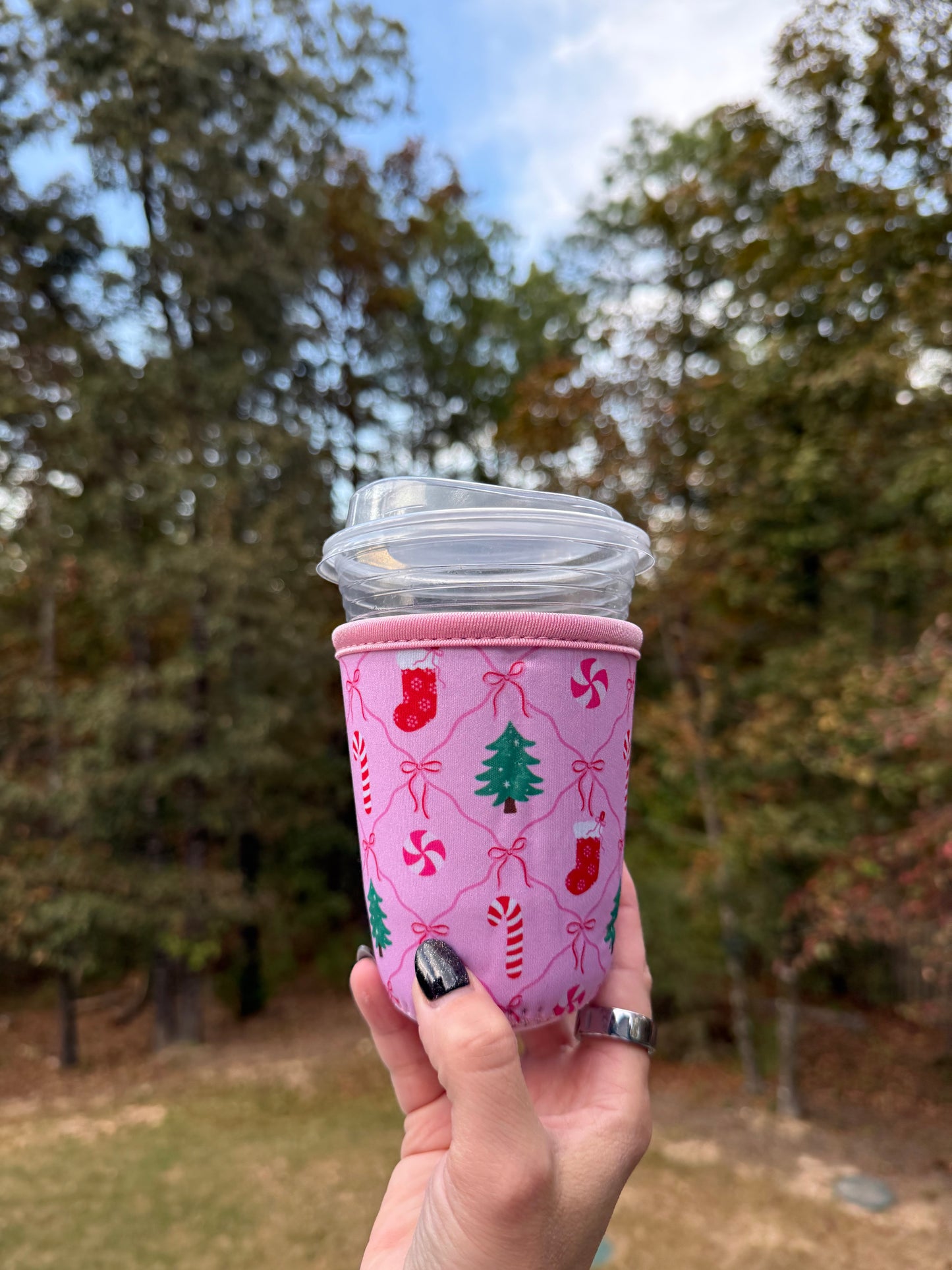 Pink Christmas Coffee Sleeve - Iced Drink Sleeve