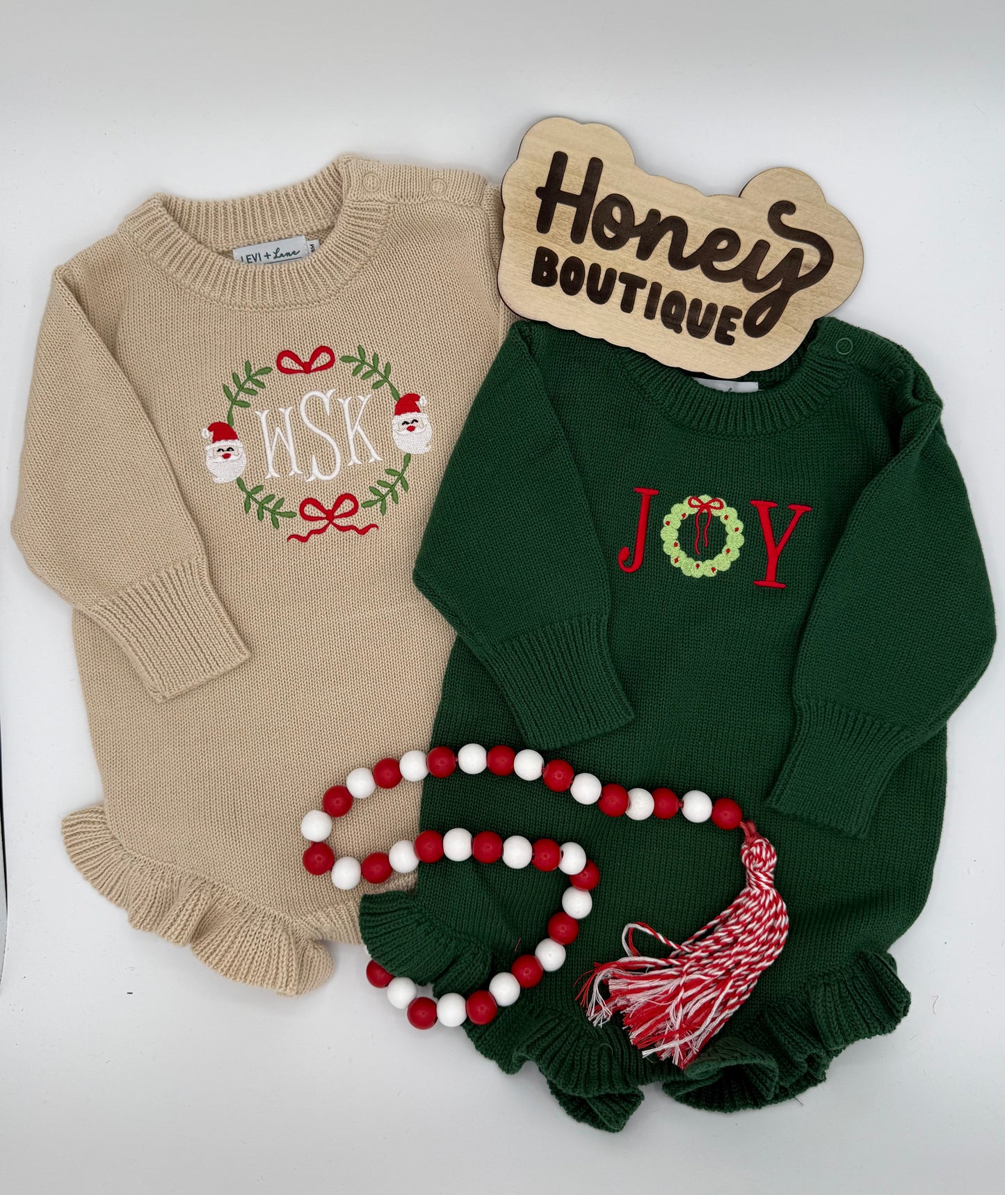 JOY Christmas Knit Sweater Ruffle Romper