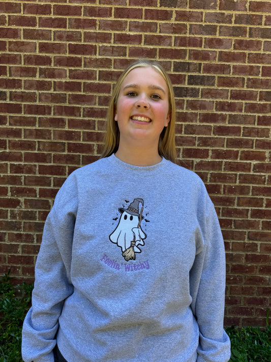 Feelin’ Witchy Embroidered Halloween Sweatshirt