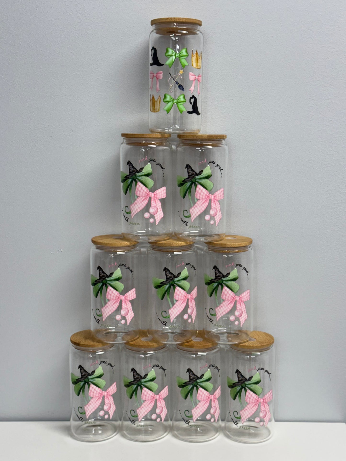 Pink Goes Good with Green 16oz Glass Cup