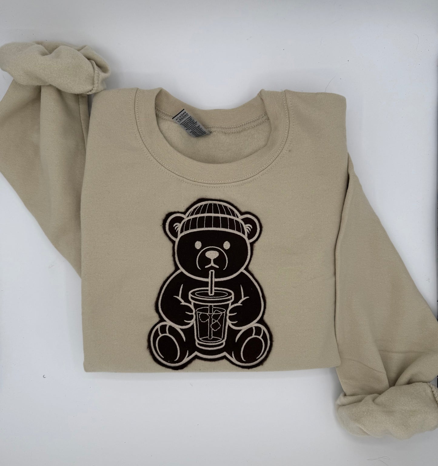 Coffee Bear Embroidered Appliqué Sweatshirt