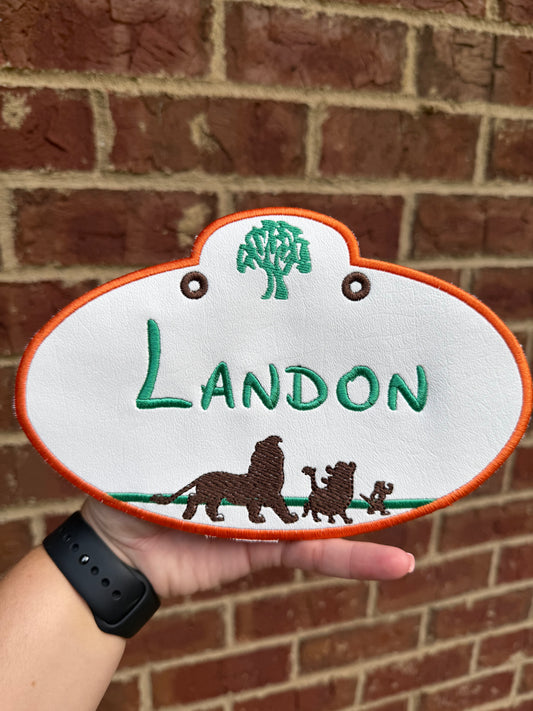 Personalized Lion Embroidered Stroller Tag