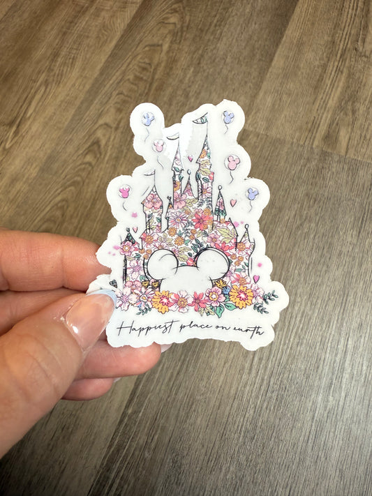 Floral Happiest Place Sticker