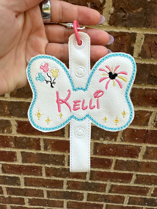Mouse Bow Ear Holder - Personalized Embroidered Keychain/Bag Tag