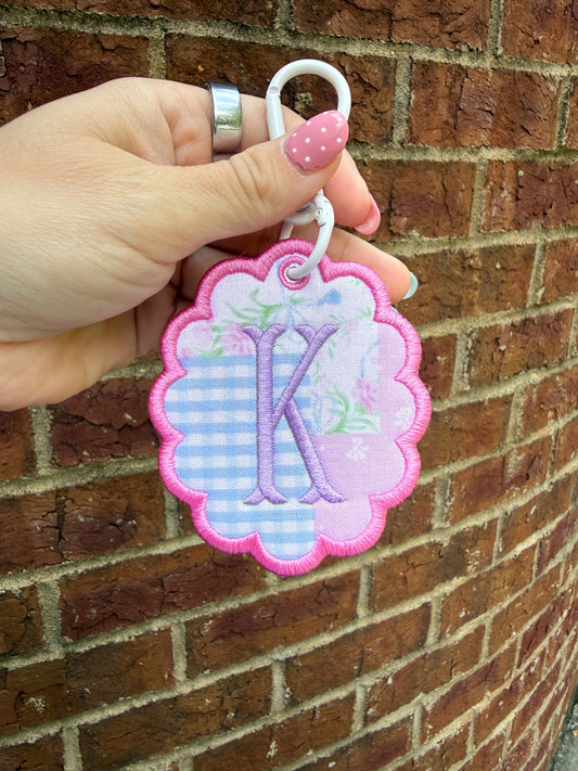 Oval Scalloped Embroidered Bag Tag - Personalized with Initial