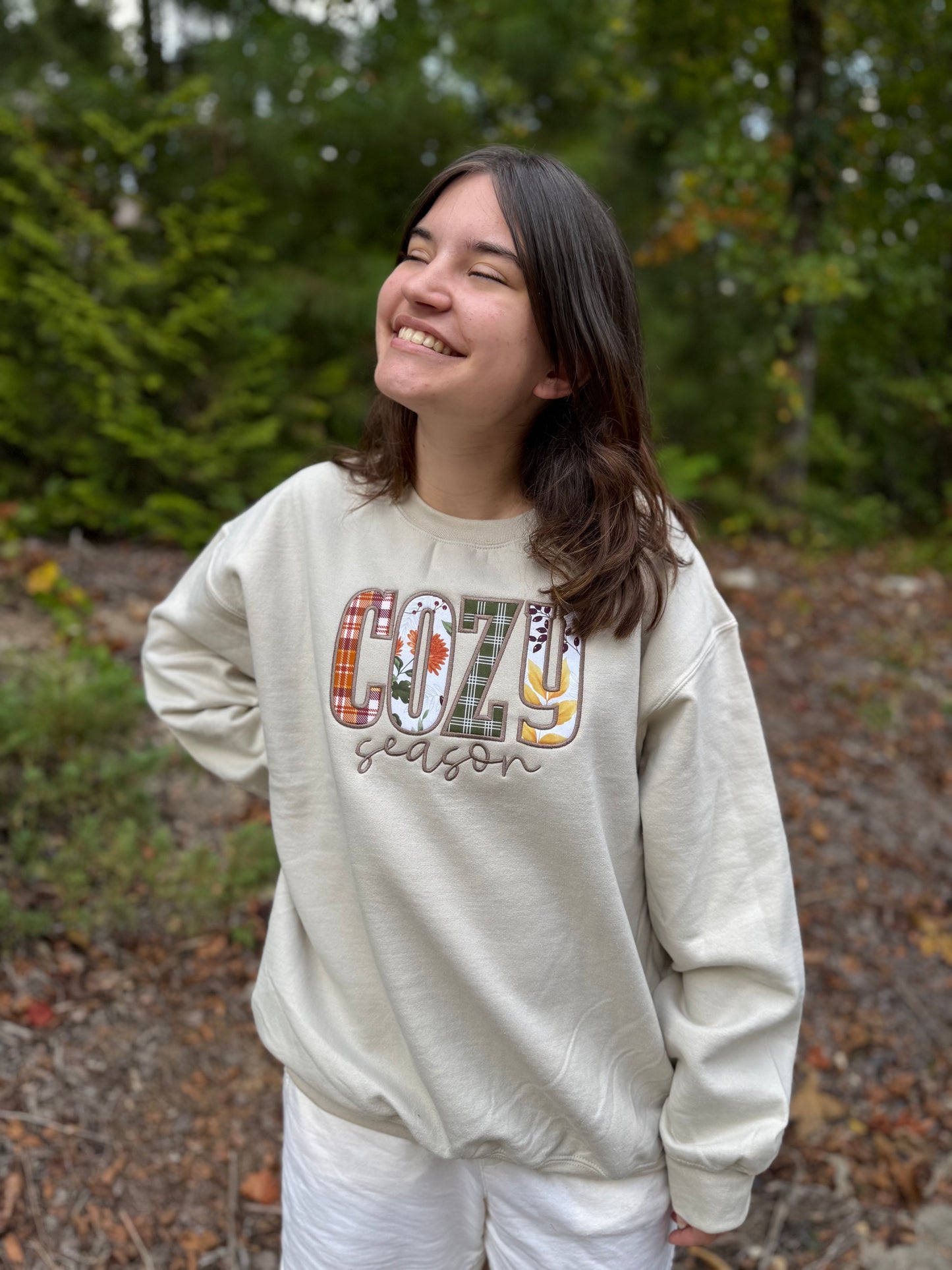 Cozy Season Applique Embroidered Sweatshirt