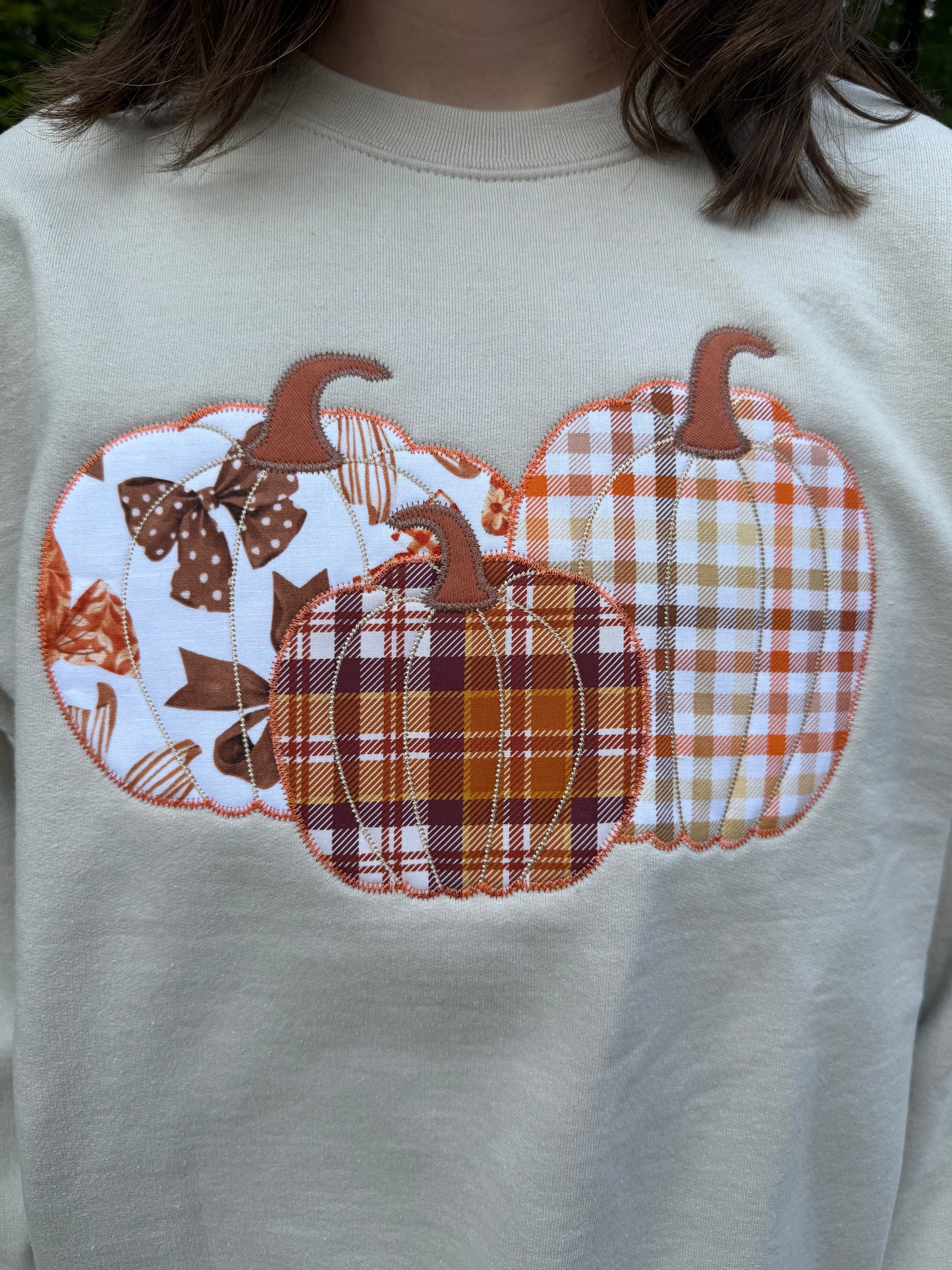 Triple Pumpkin Appliqué Embroidered Sweatshirt
